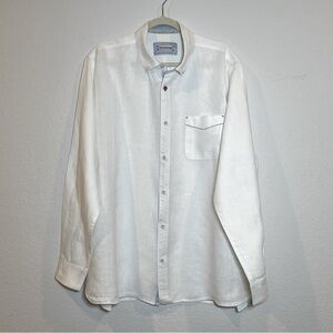 32 Bar Blues White 100% Linen Button-Up Long Sleeve Shirt Size XXL